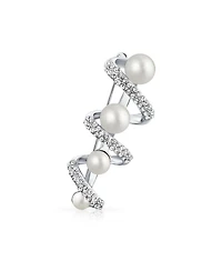 Bling Jewelry Crystal Spiral White Pearl Scarf Brooch Pin Silver Plated