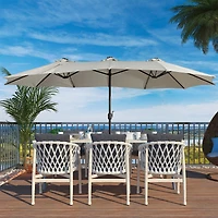 15 Ft Double-Head Patio Umbrella with Base Included Large Outdoor Solar Detachable Lights Rectangular Crank Market