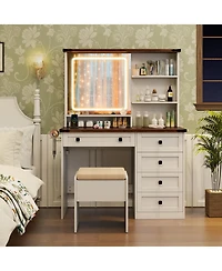 Farmhouse Vanity Set with Mirror and 3-Color Lighting