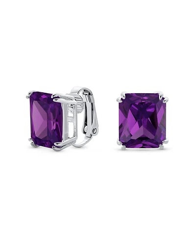 Bling Jewelry Rectangle Shape Statement 7CT Emerald Cut Cz Solitaire Clip On Stud Earrings Rhodium Plated Brass Non Pierced 14MM x 12MM