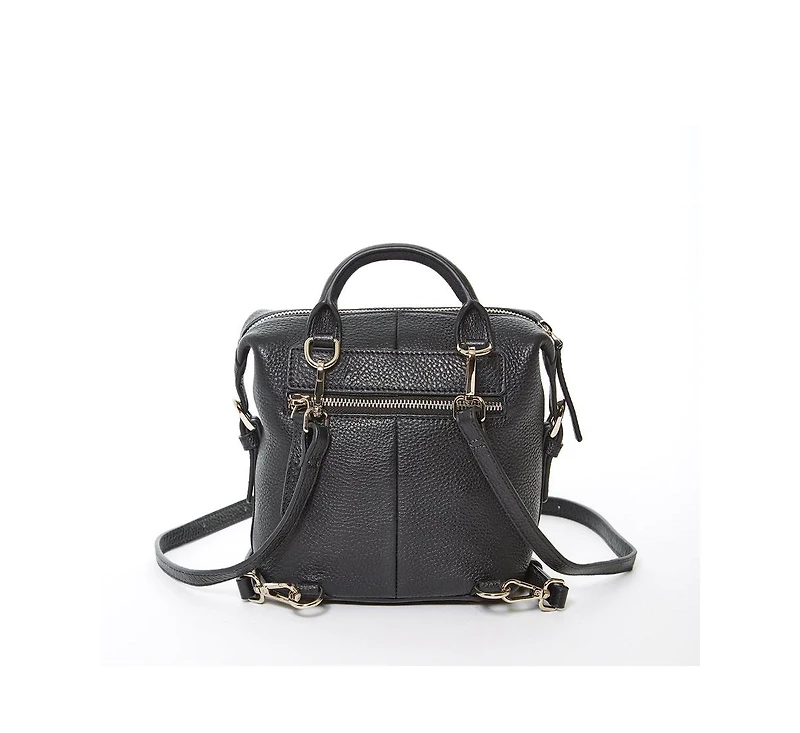 Susu Black Leather Backpack Purse for Women Convertible Crossbody Bag Medium Size with Front and Back Pockets