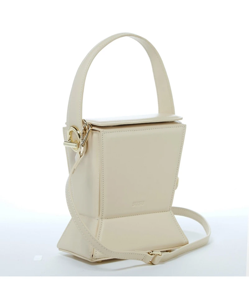 Susu Cream Leather Bucket Bag Off White Unique Leather Crossbody Purse Women's Handbag