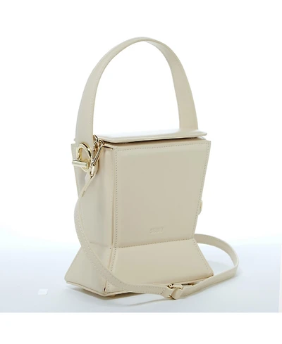 Susu Cream Leather Bucket Bag Off White Unique Leather Crossbody Purse Women's Handbag