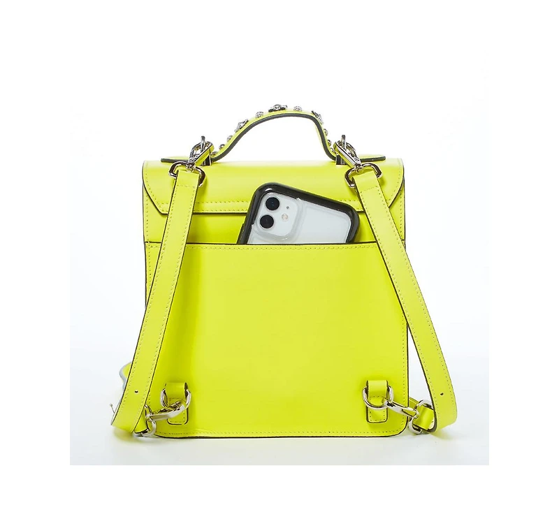 Susu Convertible Leather Backpack Purse Yellow Crossbody Bag with Embellishments and Top Handle Women's Handbag
