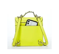 Susu Convertible Leather Backpack Purse Yellow Crossbody Bag with Embellishments and Top Handle Women's Handbag