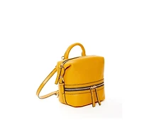 Susu Yellow Leather Backpack Purse Convertible Medium Crossbody Bag for Women with Front and Back Pockets