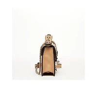 Susu Women s Beige Studded Crossbody Bag Designer Leather Shoulder Purse with Chain Strap and Top Handle, Statement Handbag with Silver Embellishments