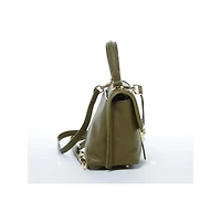 Susu Leather Backpack for Women Convertible Crossbody Bag Olive Green Purse