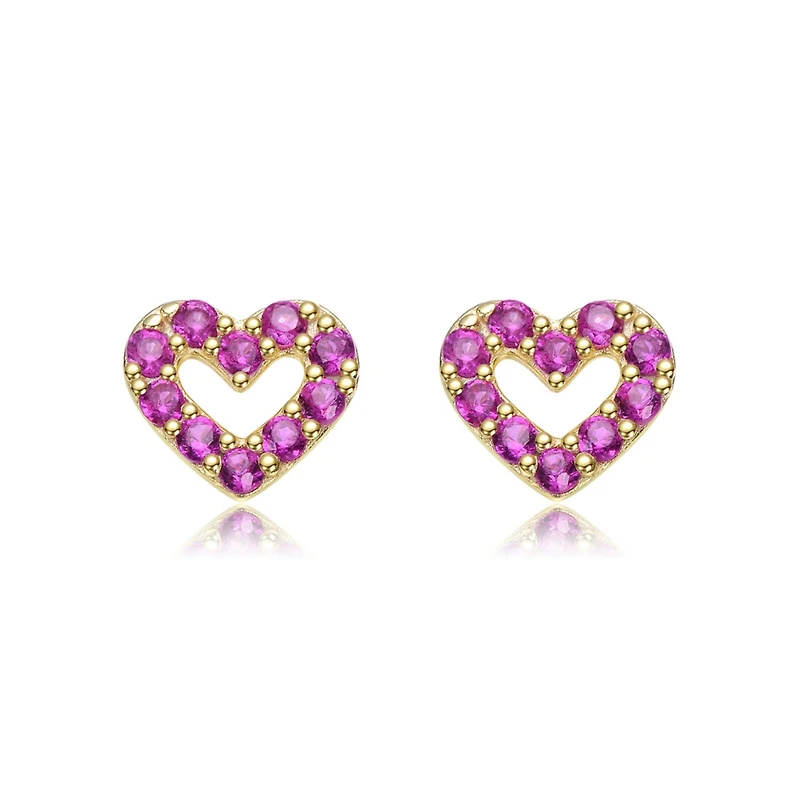 GiGiGirl Sterling Silver 14K Gold Plated with Paved Colored Cubic Zirconia Heart Stud Earrings
