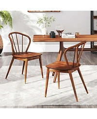 Wooden Dining Chair Set of 4 with High Spindle Back Rubber Wood Legs Wide Seat