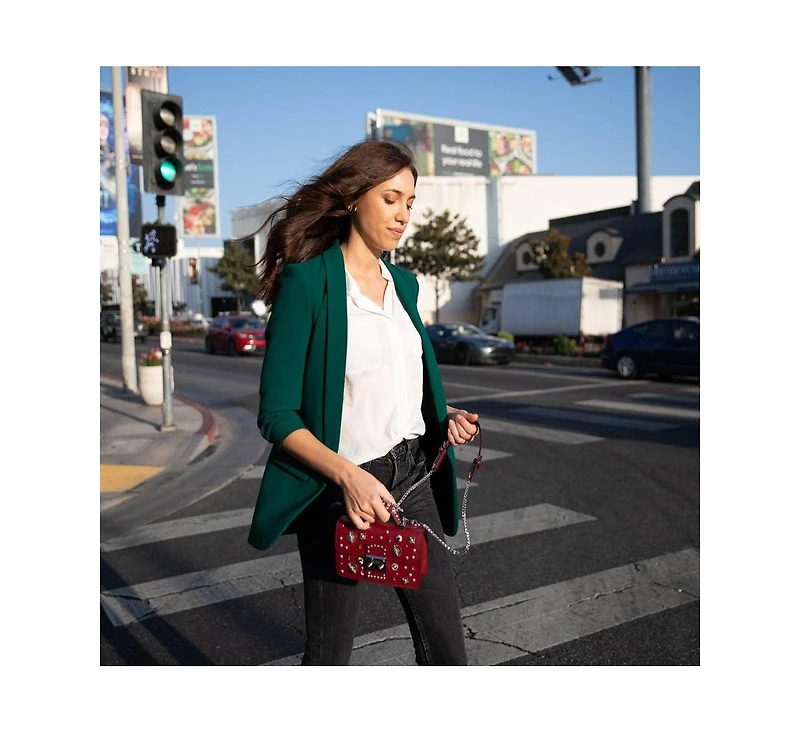 Susu Burgundy Studded Leather Crossbody Bag Small Designer Purse with Top Handle and Embellishments for Women