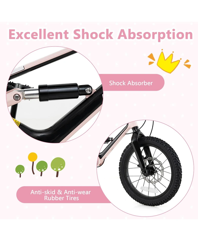 Kids Bike Adjustable with Shock Absorber and Bell Comfortable Safe Ride for Young Cyclists
