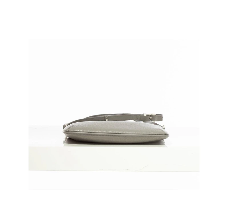 Susu Gray Leather Messenger Bag Women s Slim Crossbody Purse with Zipper Closure and Front Pocket