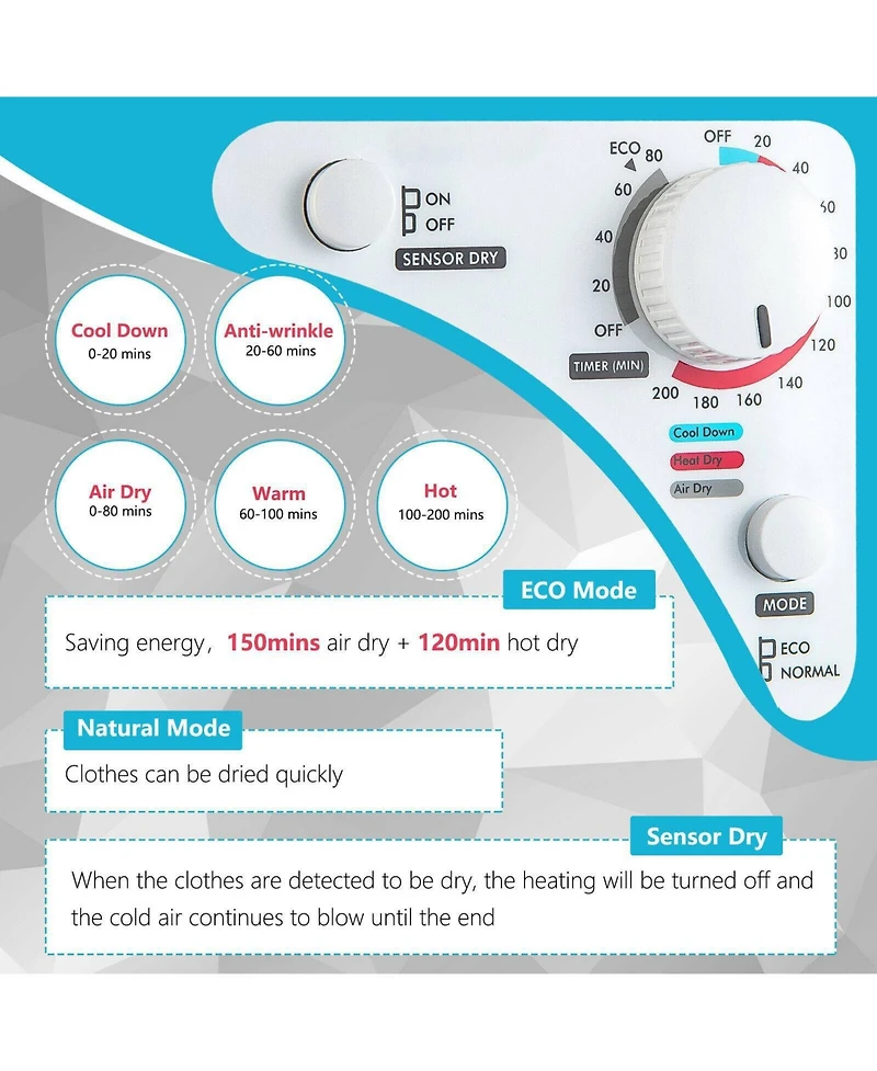 1500W Compact Laundry Dryer with Touch Panel
