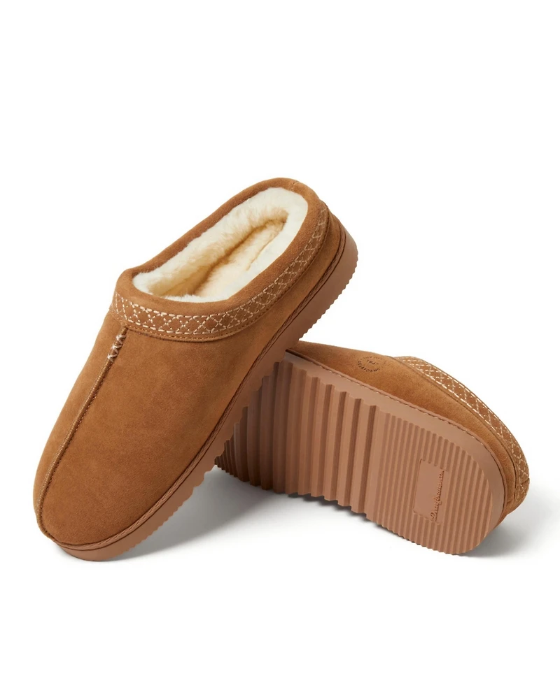 Dearfoams Men's Dean Genuine Suede Clog Slipper with Embroidery