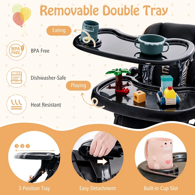 Slickblue Kids Folding Dining High Chair with Adjustable Height and Recline