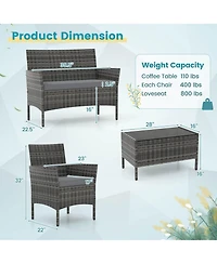 Pcs Patio Furniture Set with Washable Cushions and Tempered Glass Coffee Table
