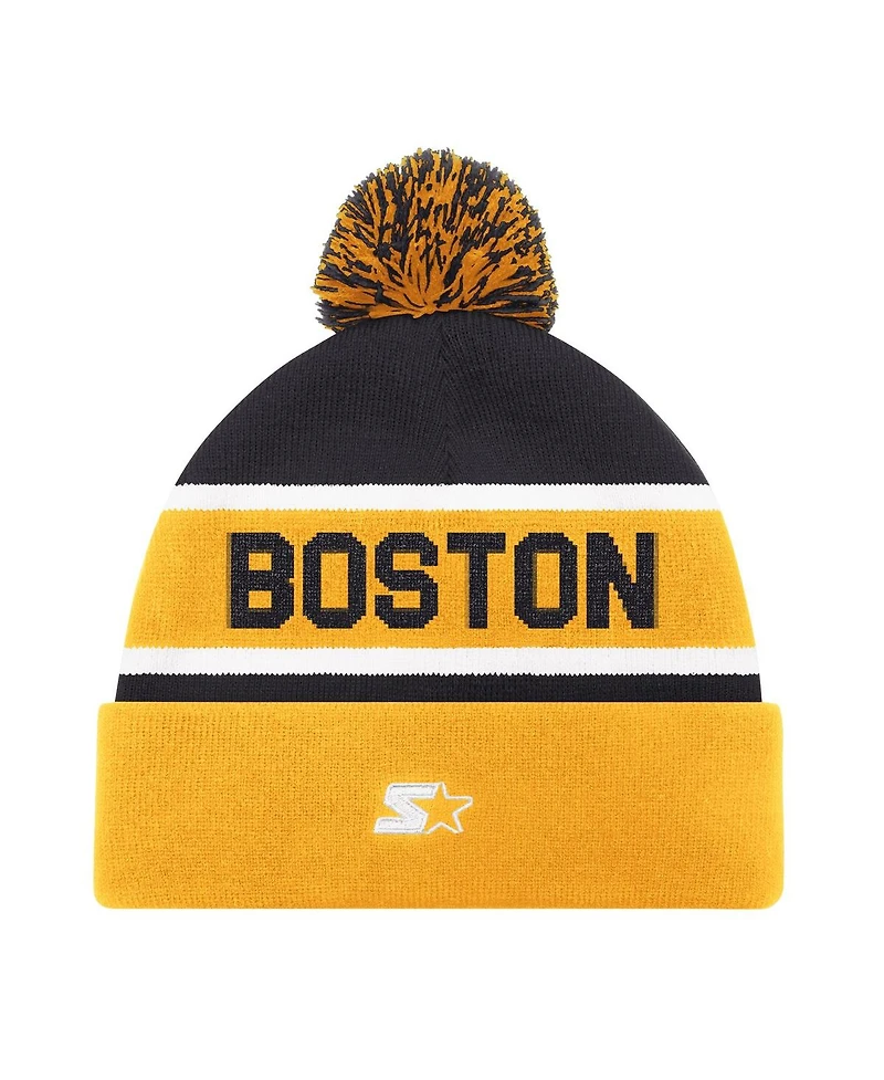 Starter Men's Gold Boston Bruins Cuffed with Pom Knit Hat