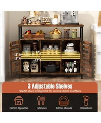 Buffet Cabinet Industrial Sideboard Storage Cabinet with Push-to-Open Slatted Door and 3 Adjustable Shelves