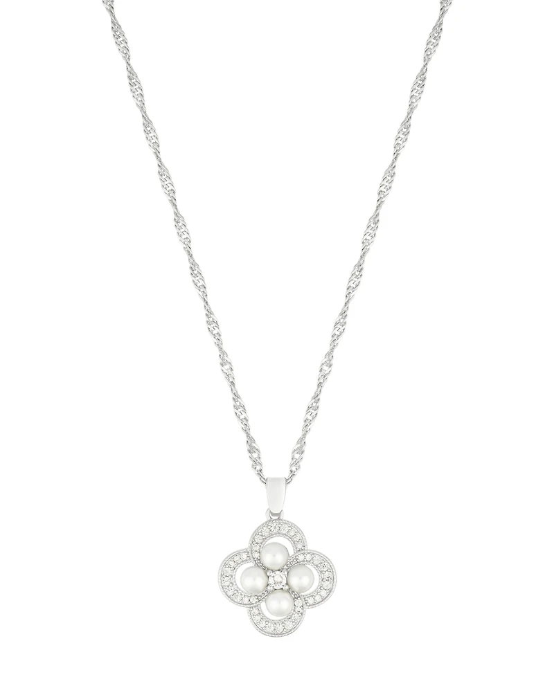 Adornia Silver Adjustable Cultivated Pearl-Studded Clover Necklace