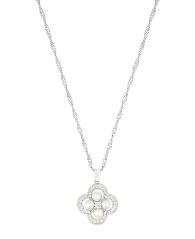 Adornia Silver Adjustable Cultivated Pearl-Studded Clover Necklace