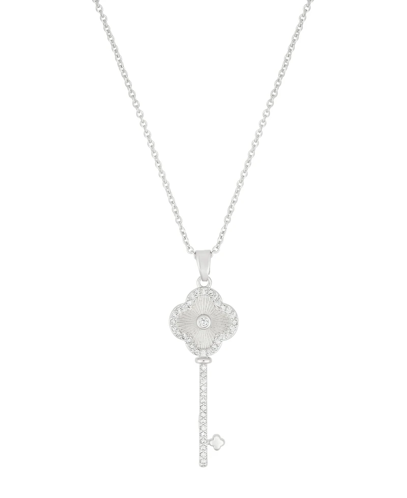 Adornia Adjustable Cubic Zirconia Pave Clover Key Pendant Necklace