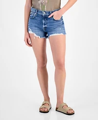 Lucky Brand Women's High Rise Frayed-Hem Denim Mom Shorts