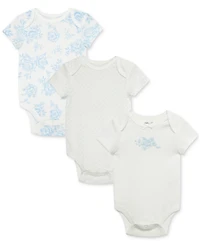 Little Me Baby Girls Blue Roses Short-Sleeve Cotton Bodysuits, Pack of 3