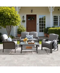 Xizzi 4 Pieces Patio Fruniture Set,Outdoor Wicker Sofa with Outdoor Chairs,Coffee Table,High Back Loveseat Thickened Cushion