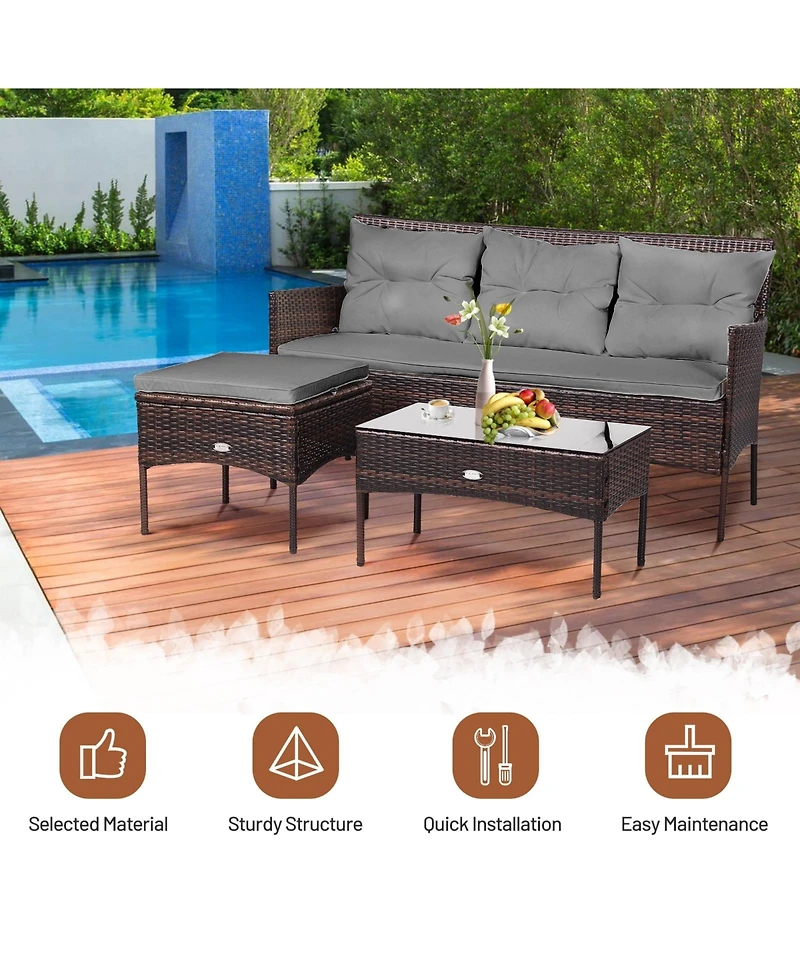 Slickblue Modular 3-Piece Patio Sectional Sofa Set with Thick Cushions – Ideal for Backyard or Porch Lounging