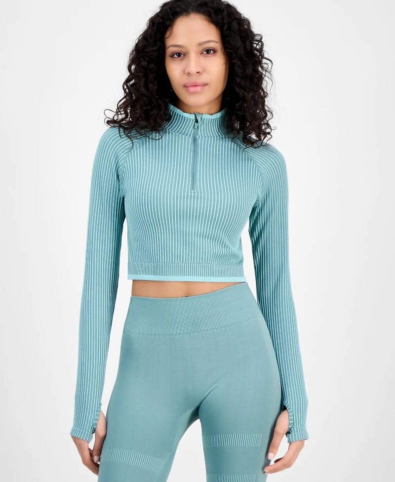 Id Ideology Women's Half-Zip Crop Long-Sleeve Top, Exclusively at Macy's