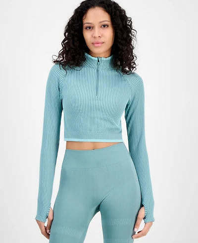 Id Ideology Women's Half-Zip Crop Long-Sleeve Top, Exclusively at Macy's