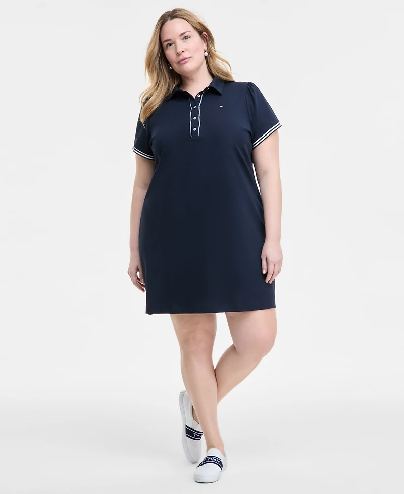Tommy Hilfiger Plus Size Cotton Puff-Sleeve Polo Dress
