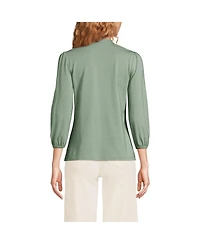 Lands' End Women's Lightweight Jersey Button Pintuck Top