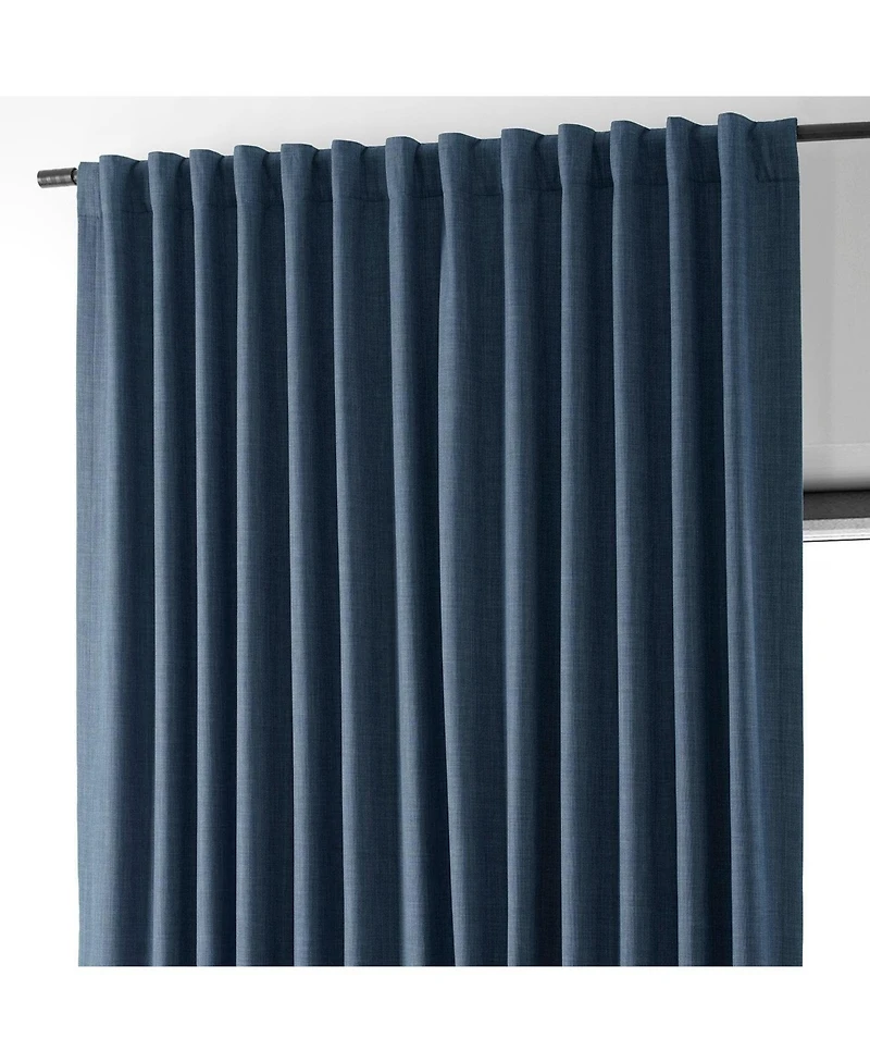 Half Price Drapes Dark Blue Extra Wide Performance Linen Hotel Blackout Curtain