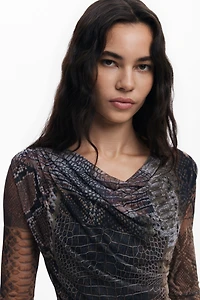 Desigual Women's Asymmetric neckline animal print dress