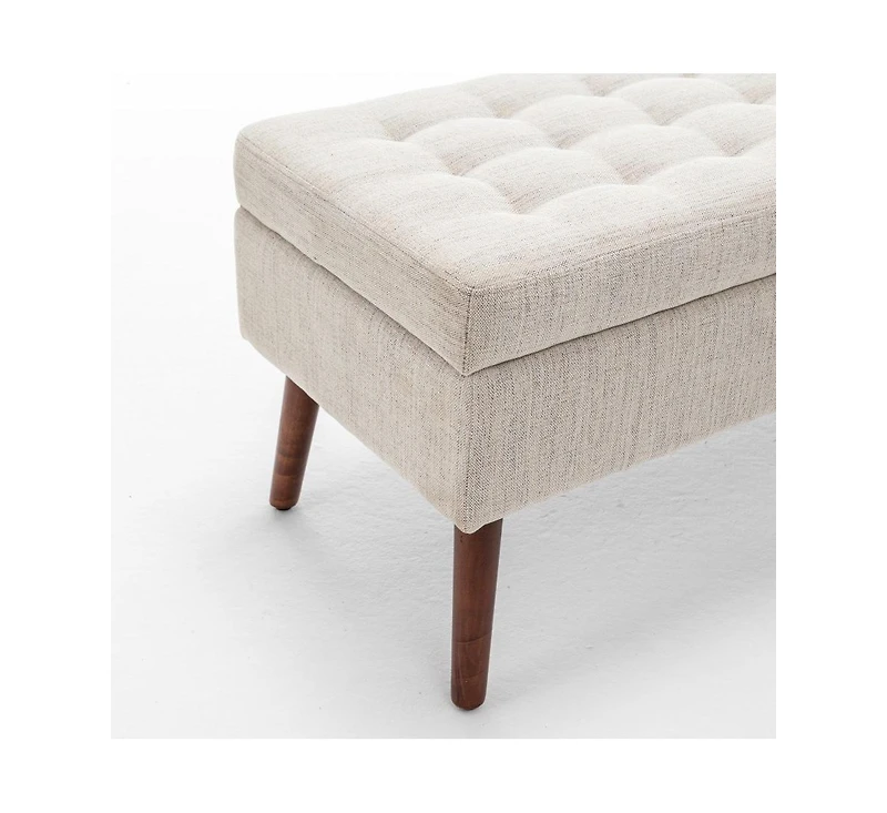 Tufted Storage Ottoman Bench for Bedroom or Entryway, Linen Storage Bench with Solid Wood Legs-The Pop Home