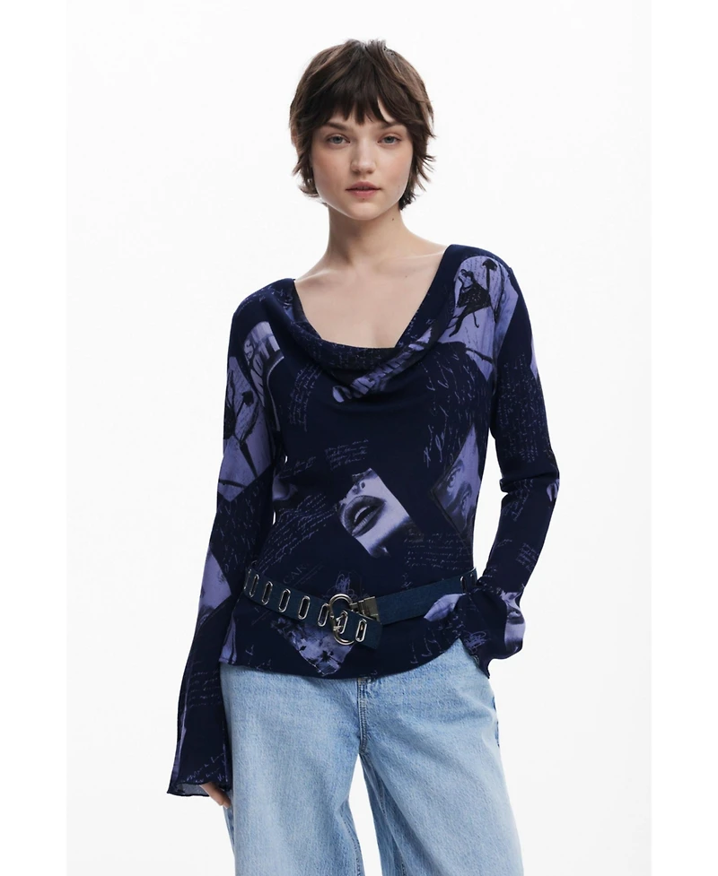 Desigual Women's Asymmetric collage blouse