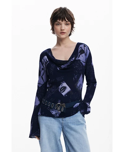 Desigual Women's Asymmetric collage blouse