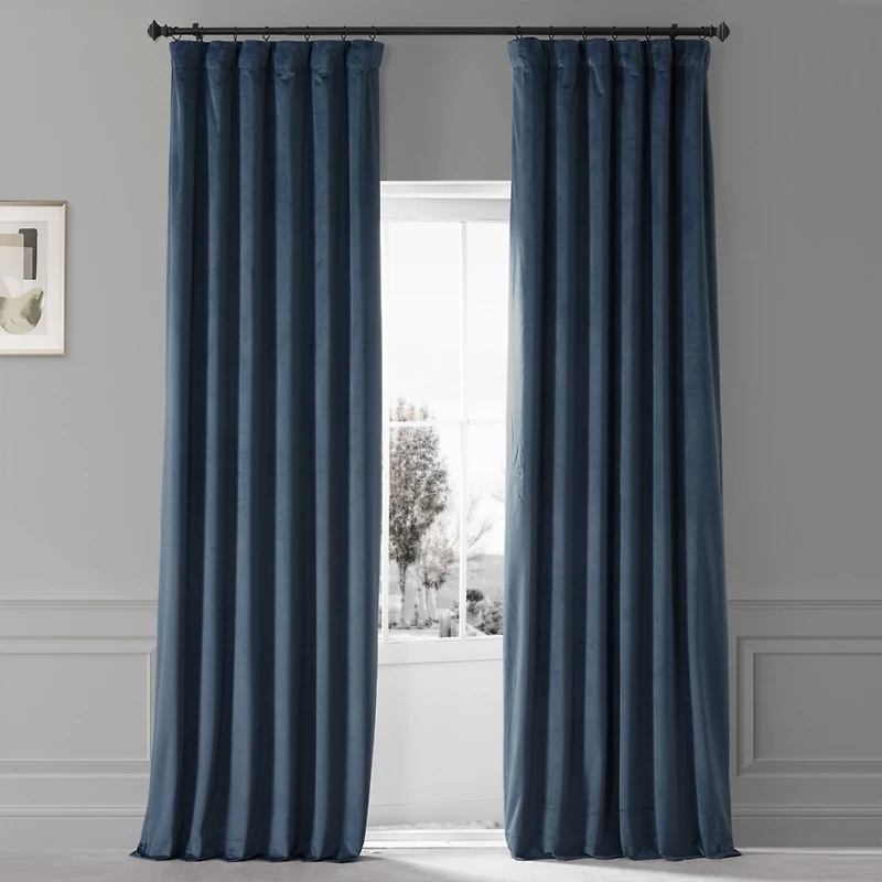 Half Price Drapes Varsity Blue Signature Plush Velvet Hotel Blackout Curtain