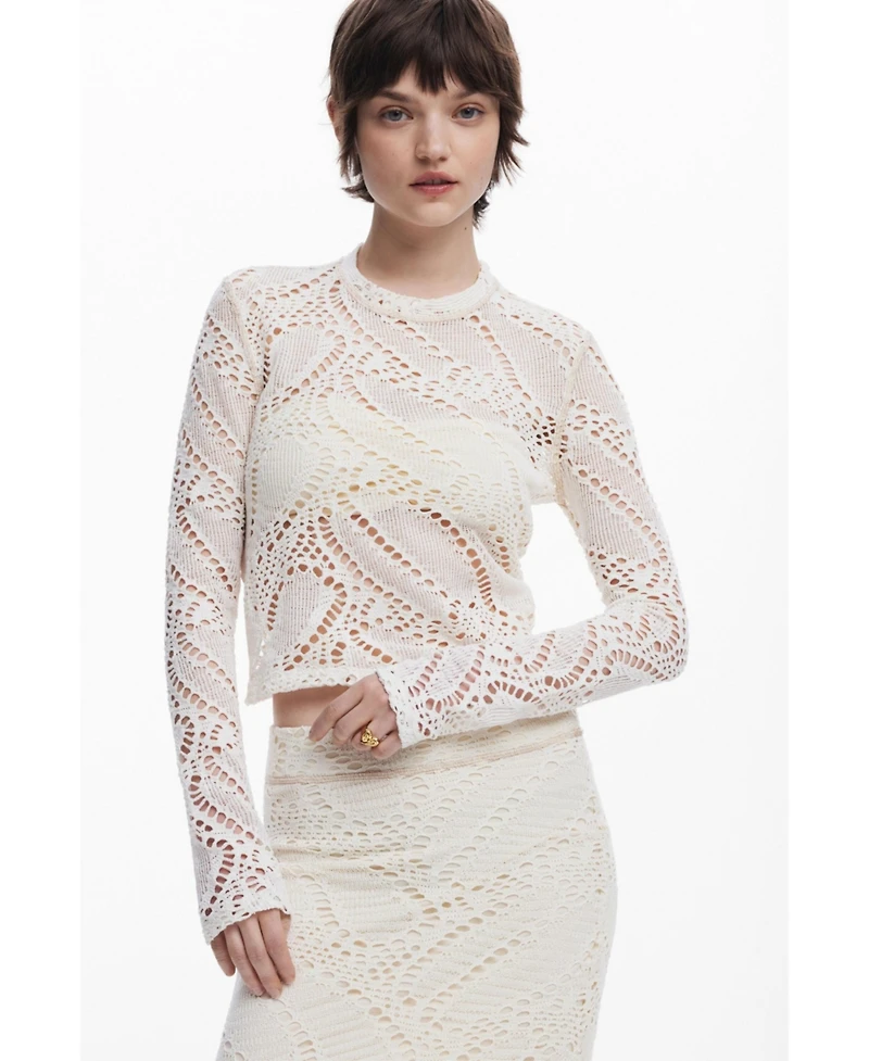 Desigual Women's Long sleeve crochet T-shirt