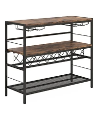 4-Tier Bar Table with Wine Rack and 4 Rows of Glass Holders for Home Bar Storage