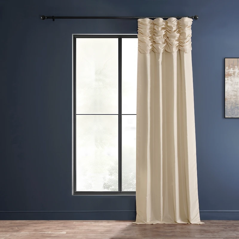 Half Price Drapes Off White Ruched Vintage Textured Faux Dupioni Silk Curtain