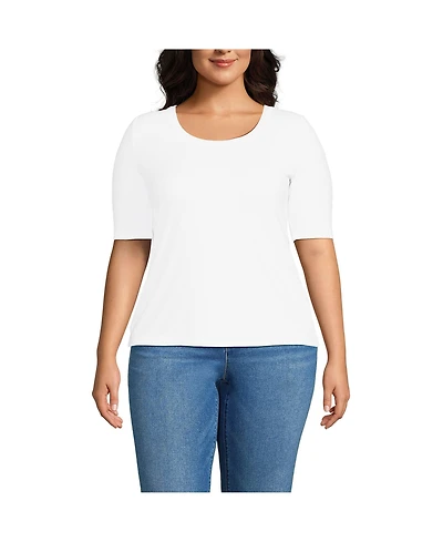 Lands' End Plus Drapey Rib Fitted Elbow Sleeve Scoop Neck Tee
