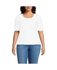 Lands' End Plus Drapey Rib Fitted Elbow Sleeve Scoop Neck Tee
