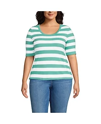 Lands' End Plus Drapey Rib Fitted Elbow Sleeve Scoop Neck Tee