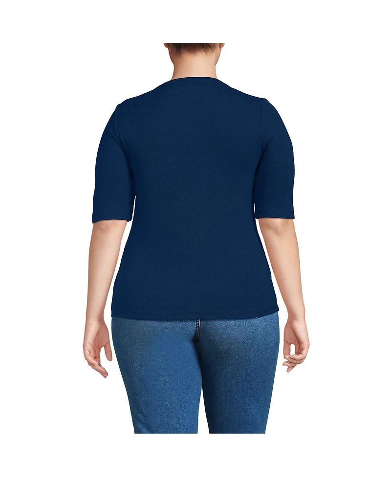 Lands' End Plus Drapey Rib Fitted Elbow Sleeve Scoop Neck Tee