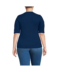 Lands' End Plus Drapey Rib Fitted Elbow Sleeve Scoop Neck Tee