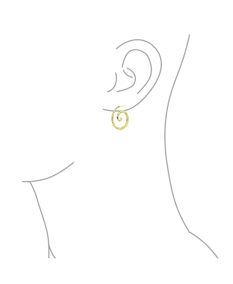 Bling Jewelry Boho Geometric Hoop Huggie Earrings 14K Gold Plated Sterling Silver Spiral Design
