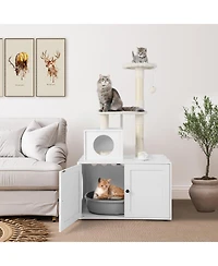 Cat Tree with Litter Box Enclosure & Cozy Condo Multi-Level Furniture for Climbing & Privacy